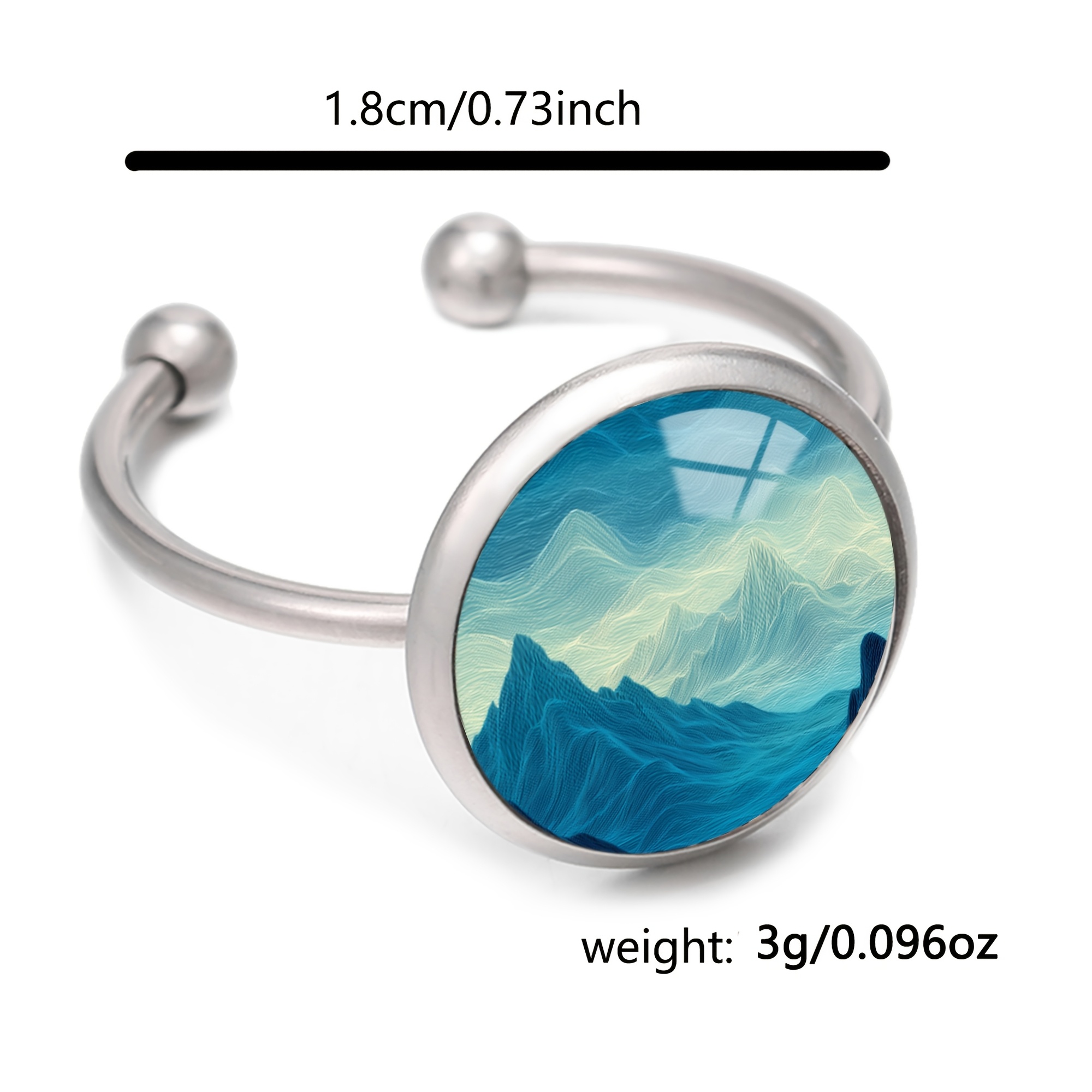 Unisex Gradient Blue Mountain Scenery Stainless Steel Ring